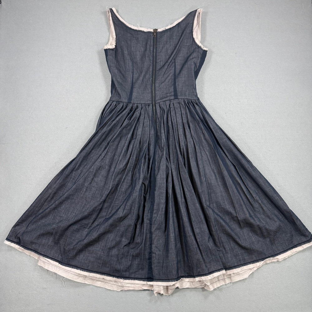 Prada Dress Women Navy Fits Small Sport Chambray Pleated Sleeveless Raw Hem Y2K - Picture 3 of 12